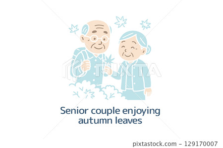 Senior couple enjoying autumn leaves (no main lines) 129170007