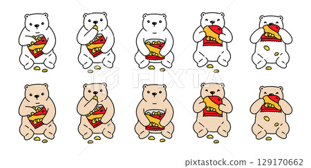 Bear vector polar bear eating snack icon teddy food cartoon character doodle logo illustration symbol design 129170662