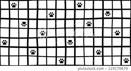 dog paw seamless pattern footprint cat walking checked weave line pet vector puppy kitten cartoon doodle wallpaper tile background gift wrapping paper repeat tartan plaid scarf isolated illustration d 129170670