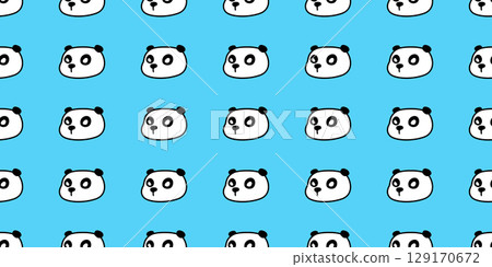 panda bear seamless pattern face head polar bear vector cartoon doodle teddy tile background gift wrapping paper repeat wallpaper scarf isolated illustration design blue 129170672