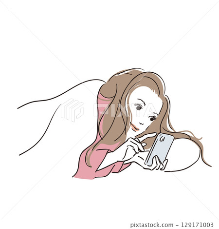 A woman touching a smartphone under a futon A woman touching a smartphone under a futon 129171003