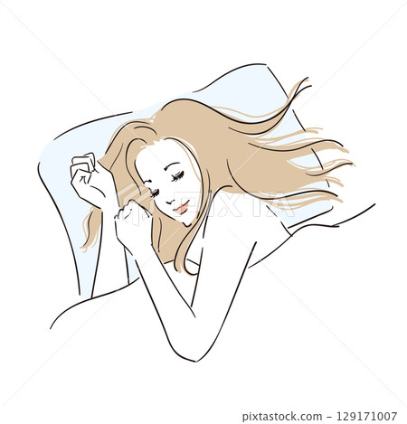 A woman with long hair sleeping soundly A woman with long hair sleeping soundly 129171007