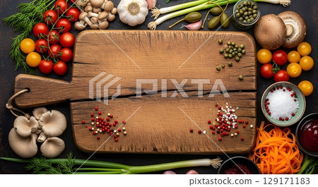 vegetables for cooking on wood background 129171183