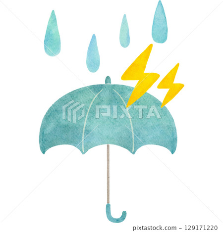 Watercolor illustration of rain and thunder Watercolor illustration of rain and thunder 129171220