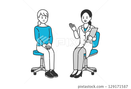Diagnosis and explanation female doctor and female patient [People vector illustration material] 129171587