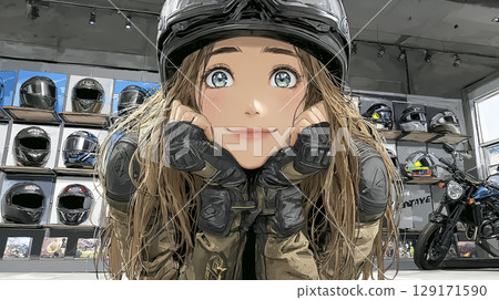 一位女騎士戴上新頭盔後微笑 129171590