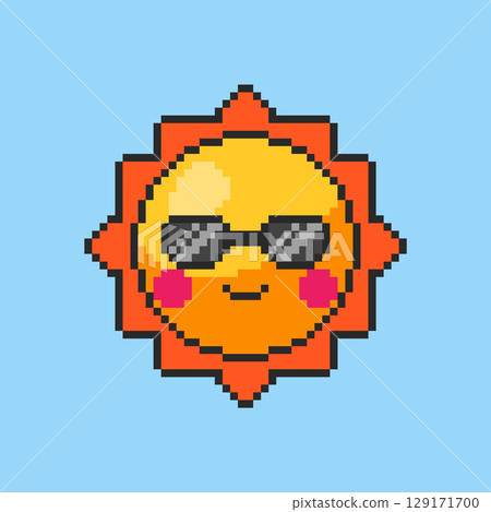 Pixel art Cool Sun with Sunglasses game asset design 129171700