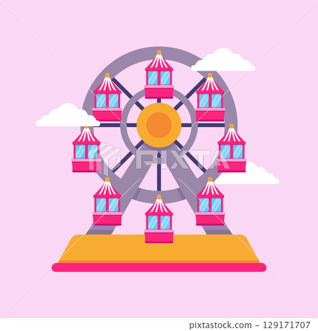 Colorful Ferris Wheel Flat Illustration Colorful Ferris Wheel Flat Illustration 129171707