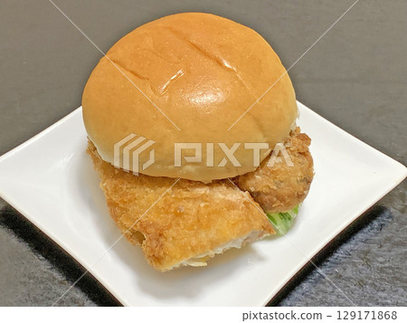 Atka mackerel fried burger, Atka mackerel fillet-o-fish, Atka mackerel burger, a Hokkaido specialty Atka mackerel fried burger, Atka mackerel fillet-o-fish, Atka mackerel burger, a Hokkaido specialty 129171868
