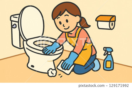 清洗馬桶的婦女 129171992