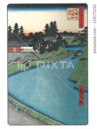 歌川廣重《江戶百景》（夏季篇）#67：外櫻田、弁慶堀、曲町（曲町） 129172282