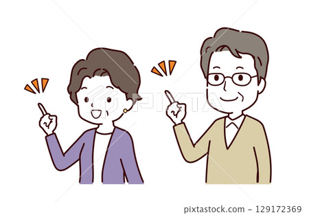 一對年長夫婦指點的插畫素材 129172369