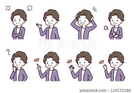 Illustration material of seniors in various poses 129172380