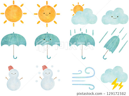 水彩風格天氣圖示集插圖 129172382