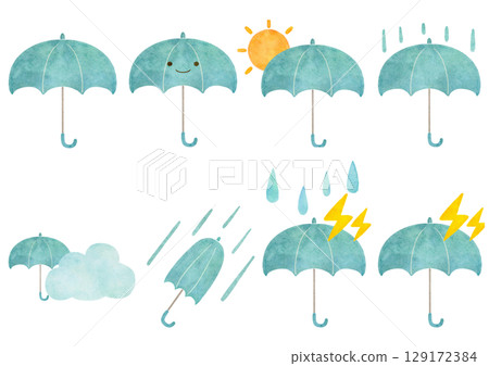 Watercolor style weather icon set illustration 129172384