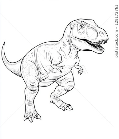 Detailed Illustration of a Tyrannosaurus Rex Dinosaur in Line Art 129172763