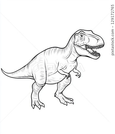 Detailed Dinosaur Line Art Drawing of a Tyrannosaurus Rex 129172765