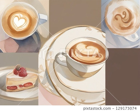 18 watercolor coffee and sweets illustrations 129173074