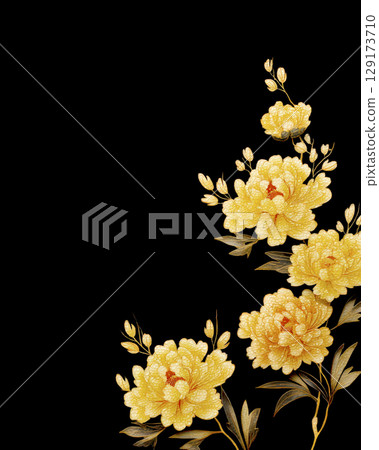 Blooming peony flowers on a black background 129173710