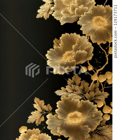 黑色背景上盛開的牡丹花 129173711