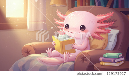 Axolotl reading in a chair by the window 129173927