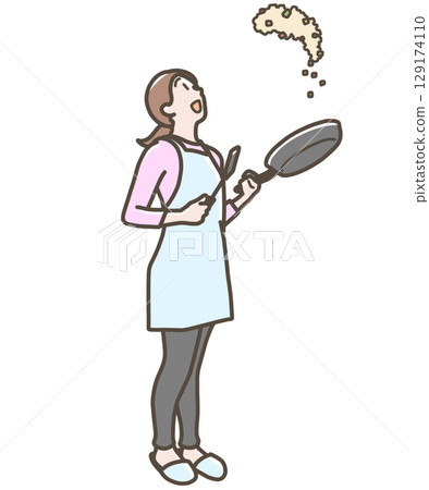 婦女烹調的例證 129174110