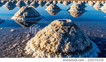 Salt Pyramids and Crystalline Formations in Salar de Uyuni Salt Flats 129174239