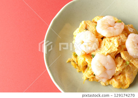 Chinese stir-fried shrimp and eggs Chinese stir-fried shrimp and eggs 129174270
