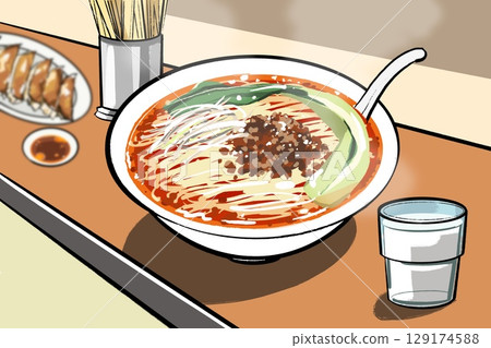 擔擔面插畫-用餐場景 擔擔面插畫-用餐場景 129174588