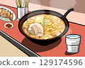 Illustration of miso ramen eating scene 129174596