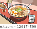 Illustration of soy sauce ramen - eating scene 129174599