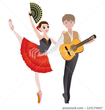 Illustration of dancers_Image of Kitri and Basil from the ballet "Don Quixote" 129174667