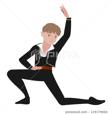 Illustration of a dancer_Image of a dancer dancing the role of Basil in the ballet "Don Quixote" 129174668