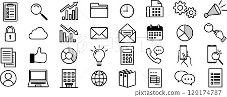 Business icon set black and white Business icon set black and white 129174787