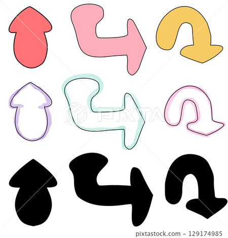 set of color cartoon hand drawn colored arrows set of color cartoon hand drawn colored arrows 129174985