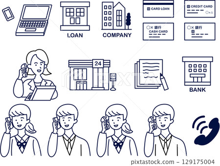 簡單的金錢和商業圖標集 129175004