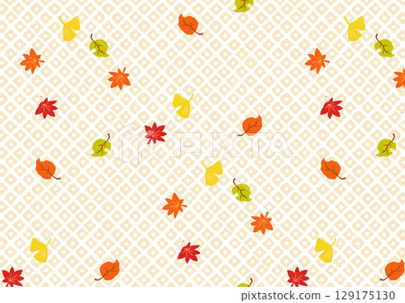 Modern Japanese wallpaper with a kanoko pattern and fallen autumn leaves Modern Japanese wallpaper with a kanoko pattern and fallen autumn leaves 129175130