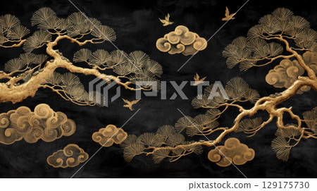 日式松雲背景 129175730