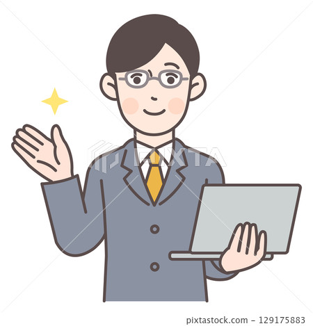 商人一邊拿著電腦一邊給予指導 1 129175883