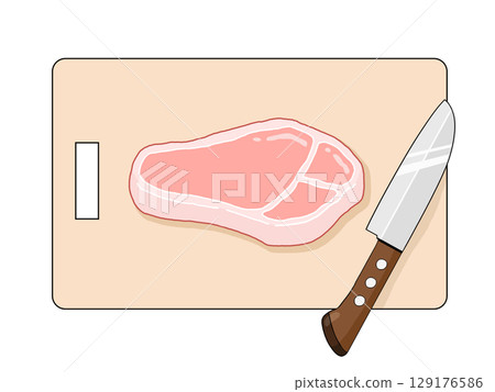 生豬肉、刀子和切菜板的插圖 生豬肉、刀子和切菜板的插圖 129176586