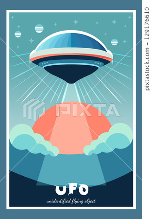 UFO, unidentified flying object in retro poster style 129176610