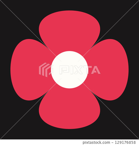 Flat red flower illustration featuring bold lines and abstract geometry. The lively design conveys warmth and modern simplicity 129176858