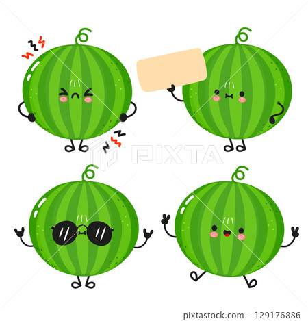 These cute watermelon characters express a variety of emotions with unique poses and facial expressions. These cute watermelon characters express a variety of emotions with unique poses and facial expressions. 129176886
