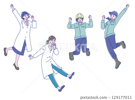 Young women in science and engineering jumping for joy 129177011