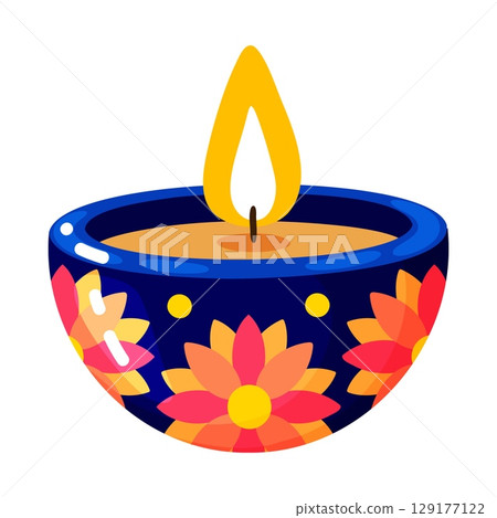 Floral Diya Oil Lamp Illustration 129177122