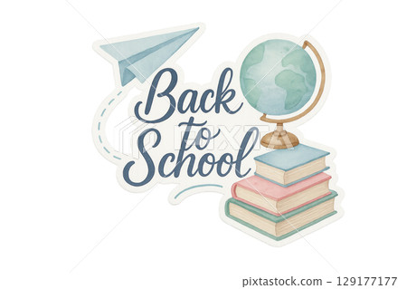 Back to school concept with globe, books, and paper plane, isolated 129177177
