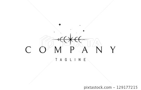 A vector logo featuring an abstract image a planetary alignment forming a parade, crowned by a radiant star at the top, symbolizing cosmic order. A vector logo featuring an abstract image a planetary alignment forming a parade, crowned by a radiant star at the top, symbolizing cosmic order. 129177215