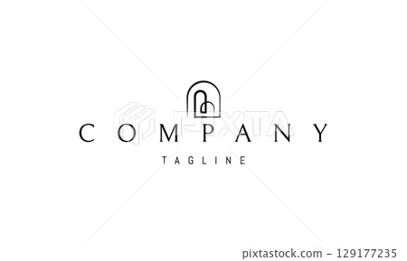 A vector logo featuring an abstract image an arch nested within another arch, drawn in a linear style, evoking depth, symmetry, and minimalism. A vector logo featuring an abstract image an arch nested within another arch, drawn in a linear style, evoking depth, symmetry, and minimalism. 129177235
