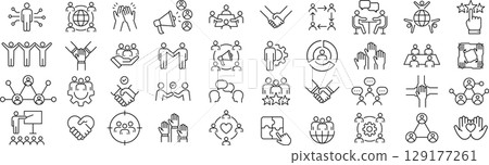 Vector monochrome stakeholder line icon set Vector monochrome stakeholder line icon set 129177261