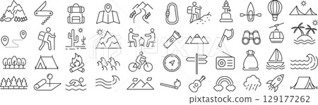 向量單色冒險線圖示集 129177262